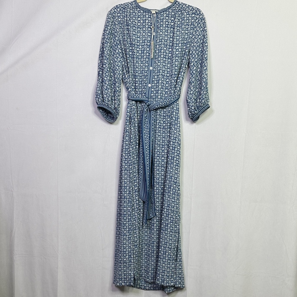 Max Studio Blue Geometric Long Sleeve Dress